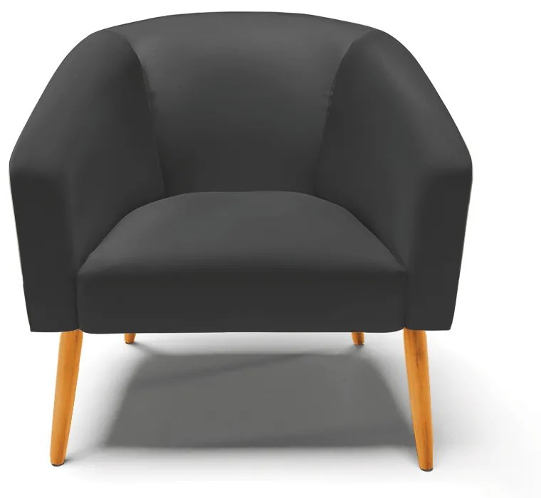 Poltrona Decorativa Pé Palito Castanho kit 2 Stella Sintético D03 - D'Rossi - Preto