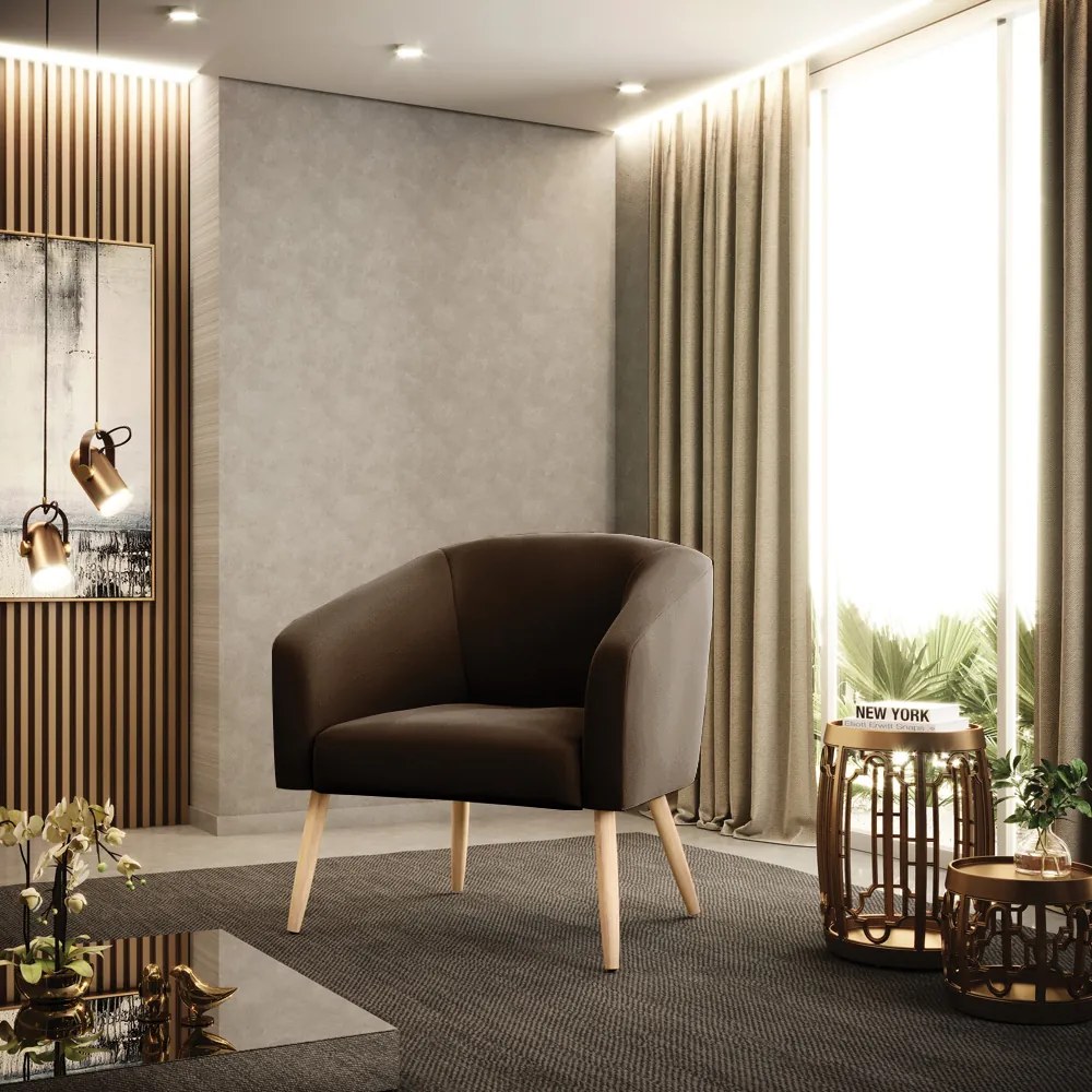 Poltrona Decorativa Pé Palito Natural Kit 2 Stella Suede Marrom D03 - D'Rossi