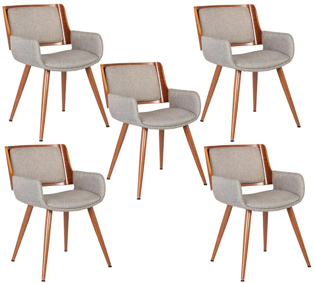 Kit 05 Cadeiras Decorativas de Escritório Recepção Fixa Maltra Linho Marrom Claro - Gran Belo
