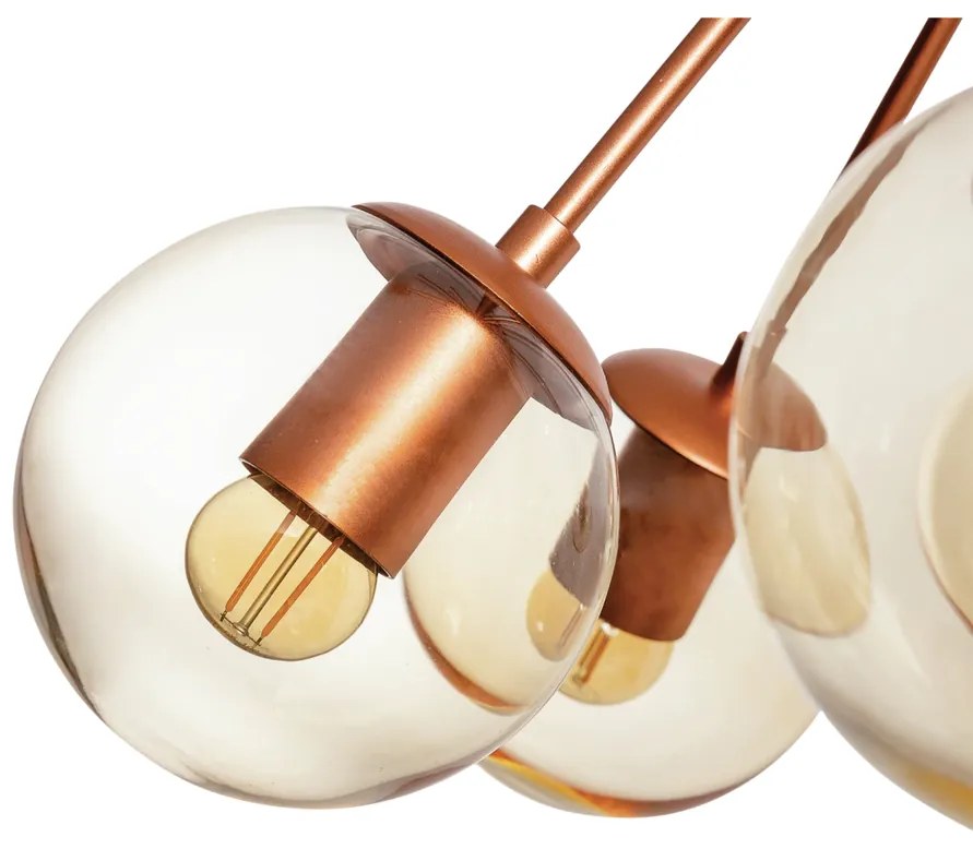 Pendente Palma Ø63X47Cm 7Xg9 / Metal E Globo Ø12Cm | Usina 16735/7 (OL-F / DR-PV - Verde Oliva Fosco / Dourado Brilho Polido Verniz, CLEAR)