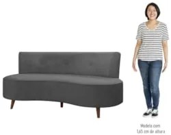 Sofá 2 Lugares para Sala Living 135cm Pés Palito Korah Z08 Veludo Cinz