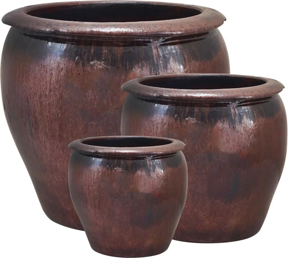 Conjunto de Vasos Vietnamitas Em Cerâmica Marrom Figueira