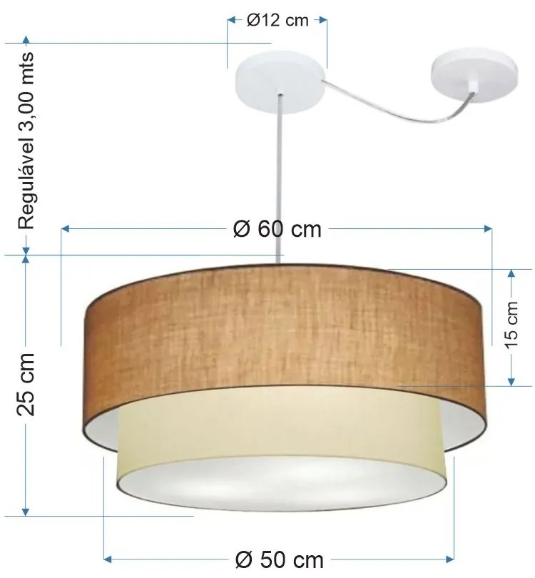 Lustre Pendente Cilíndrico Com Desvio Palha e Bege MJ-4363 Para Mesa de Jantar e Estar