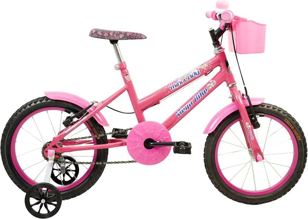 Bicicleta Infantil Aro 16 Quadro em Aço Mini Lady com Rodinhas Pink - Mega Bike