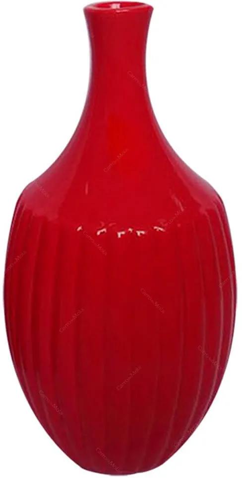 Vaso Pleat Vermelho Pequeno em Cerâmica - Urban - 29x14 cm