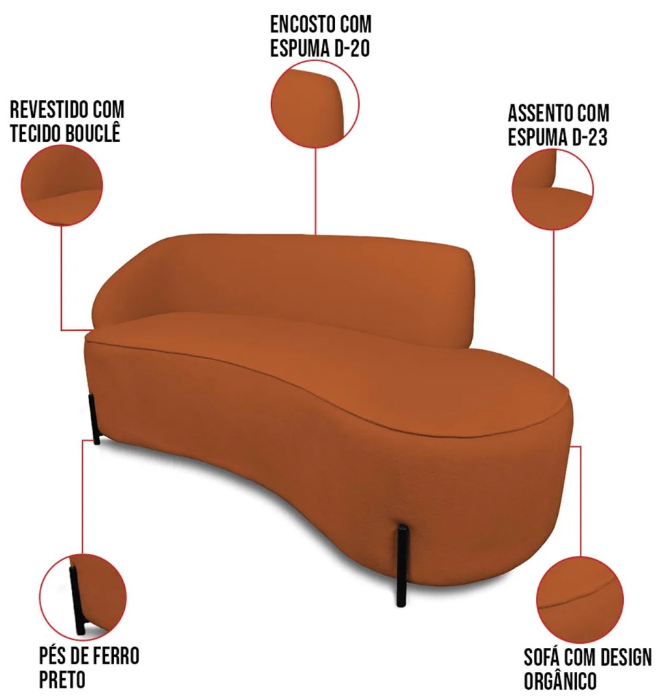 Sofá 2 Lugares Orgânico 140cm Pé Ferro Preto Morgan Bouclê D03 - D'Rossi - Terra