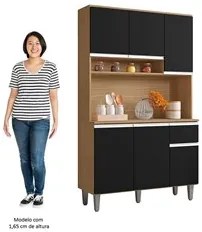 Cozinha Compacta 105cm Com 6 Portas 1 Gaveta Márcia Preto/Amêndoa - AJ