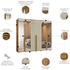 Guarda Roupa Casal 278cm 6 Portas 8 Espelhos Zac Opala/Cumaru Z10 - Mp