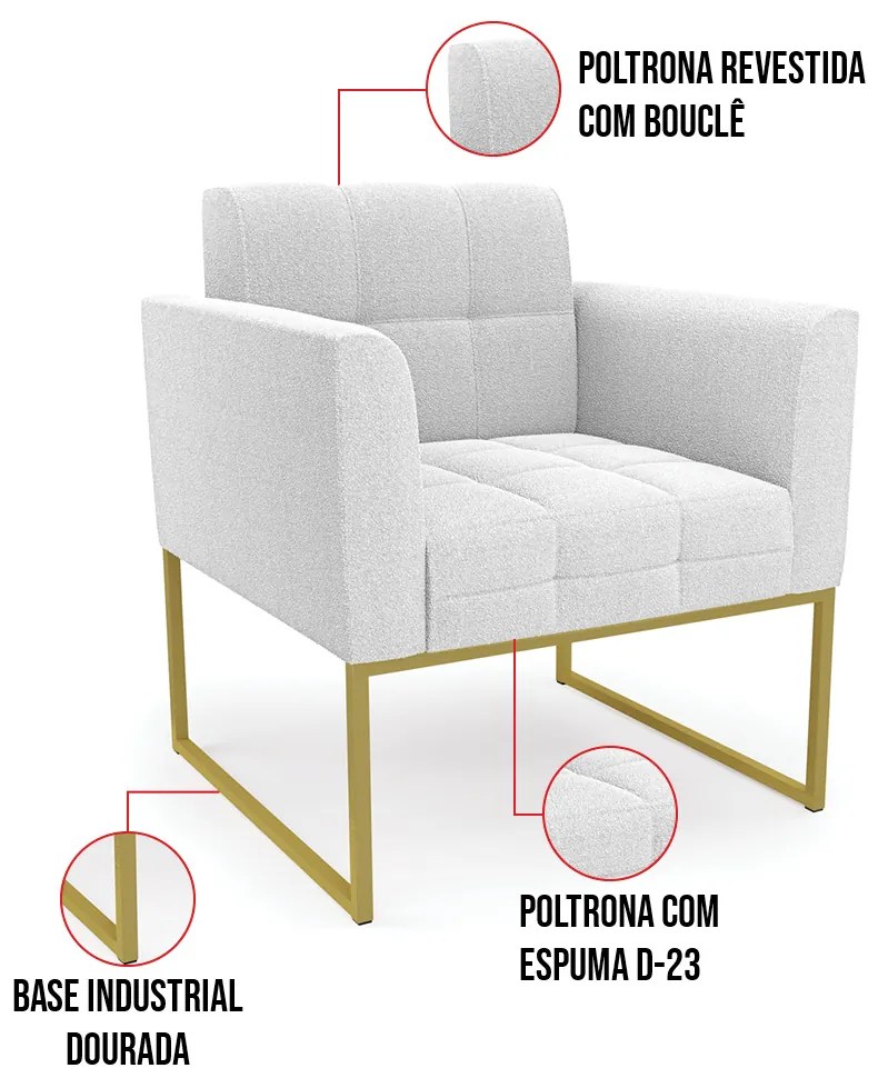 Poltrona Decorativa Industrial Dourado Kit 2 Elisa Bouclê Off Wte D03 - D'Rossi