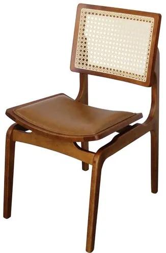 Cadeira Vênus Tela Sextavada Natural Assento Courino Caramelo com Estrutura Nogueira - 68848 Sun House