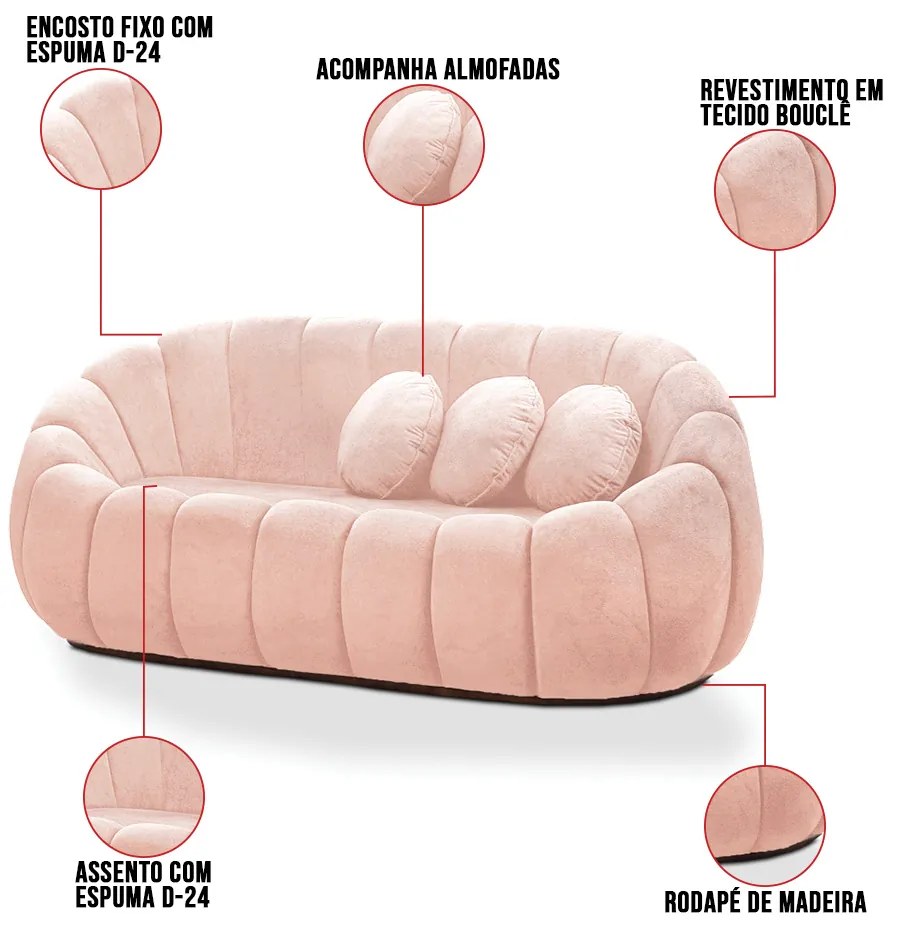 Sofá 2 Lugares com Poltrona Giratória Orgânica Cloud Bouclê E03 - D'Rossi - Rose