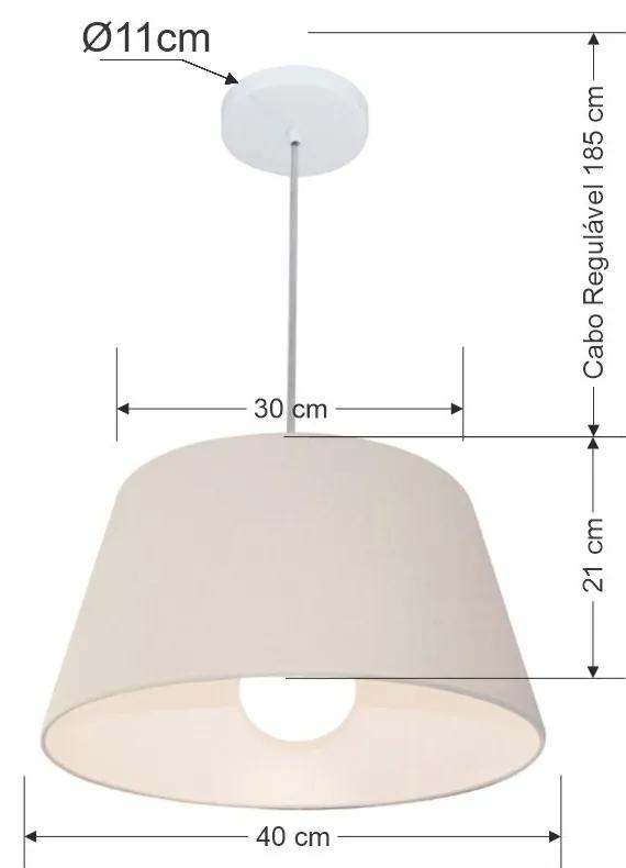 Lustre Pendente Cone Md-4039 Cúpula em Tecido 21/40x30cm Branco - Bivolt