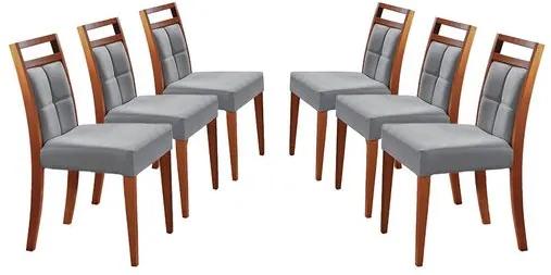 Kit 6 Cadeiras de Jantar Estofada Cinza em Veludo Resim