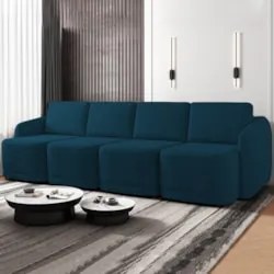 Sofá Cama Casal para Sala 436cm Polska Z08 Veludo Azul - Mpozenato