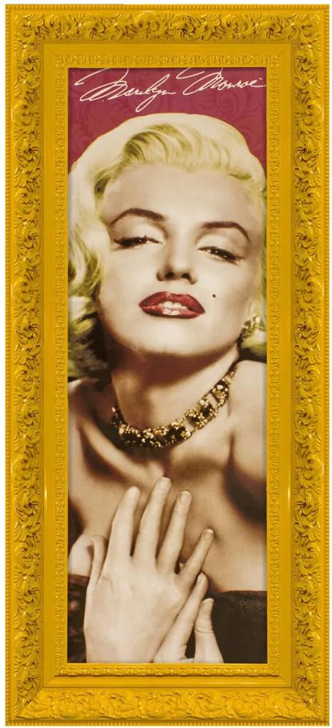 Quadro Decorativo Com Moldura Amarela Retrô Marilyn Monroe 50x110cm