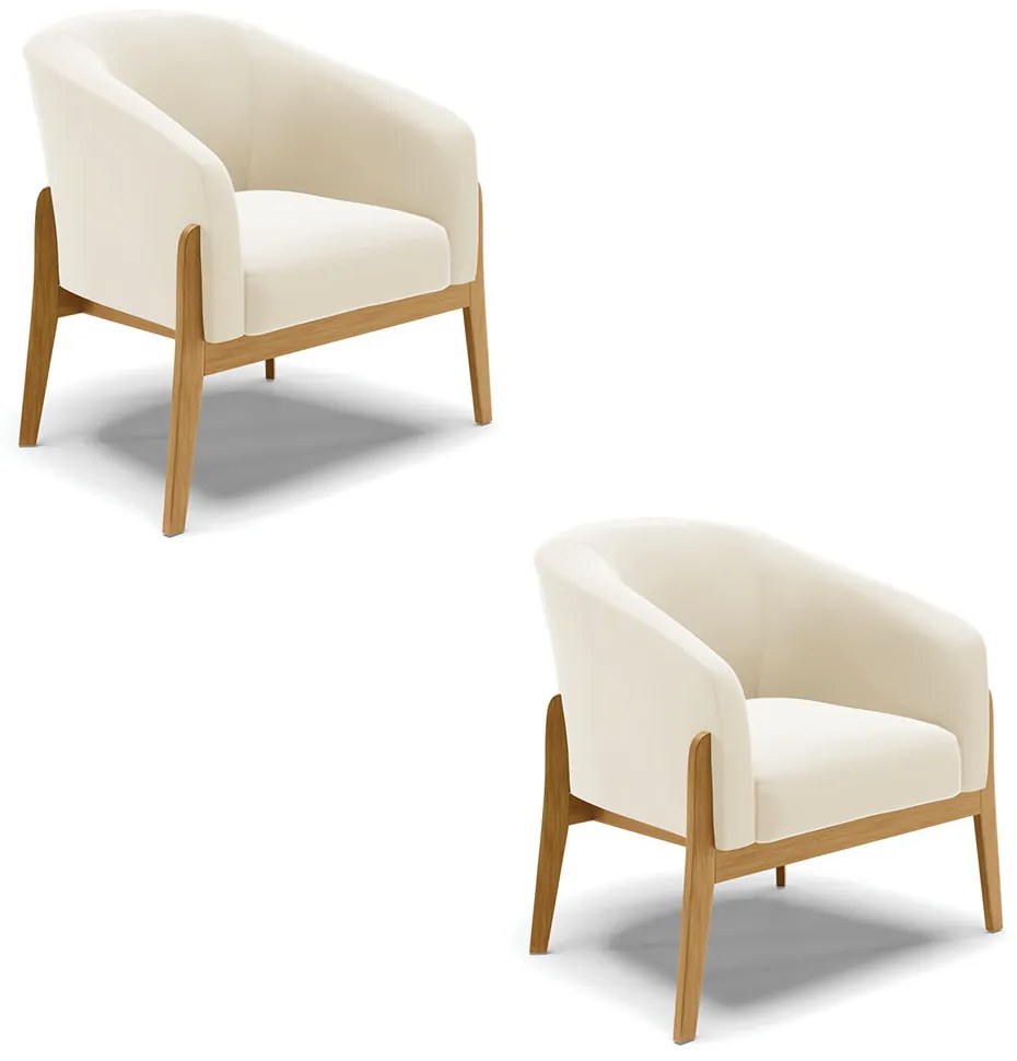 Poltrona Decorativa Base de Madeira kit 2 Stella Veludo D03 - D'Rossi - Bege