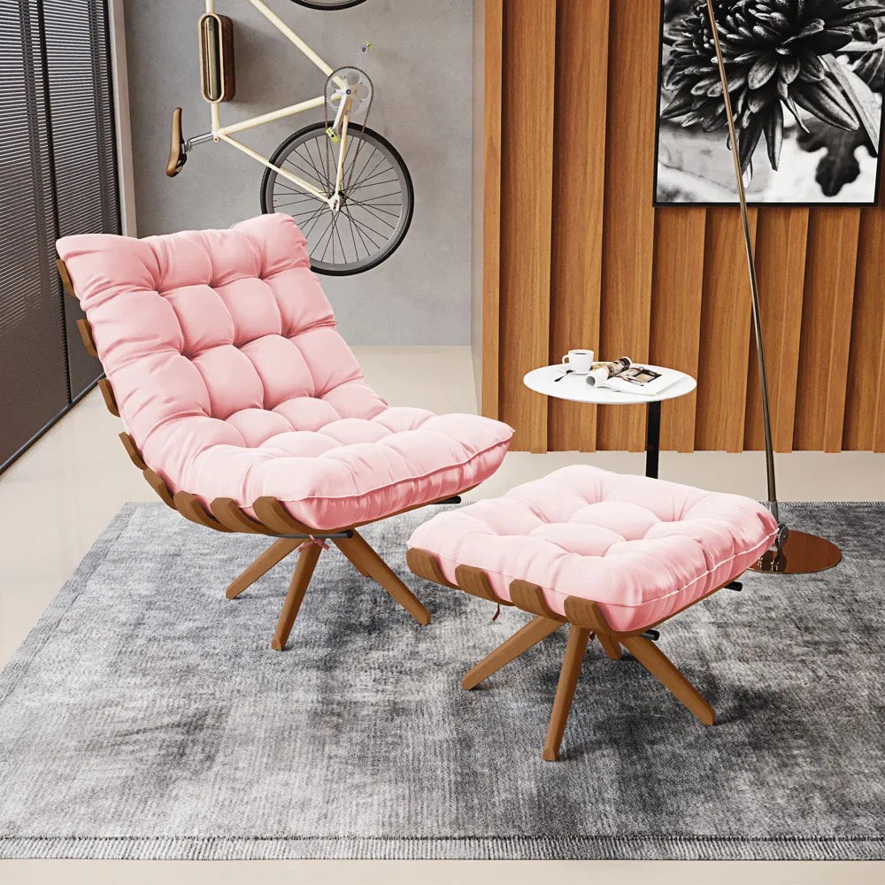 Puff Giratório Costela Suede Base de Madeira MA30 M11 - D'Rossi - Rosa Bebê