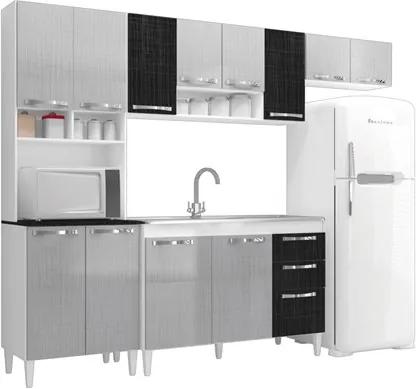 Cozinha Compacta com Balcão Carol 12 Portas Branco/Gelo/Negro - MPdecor