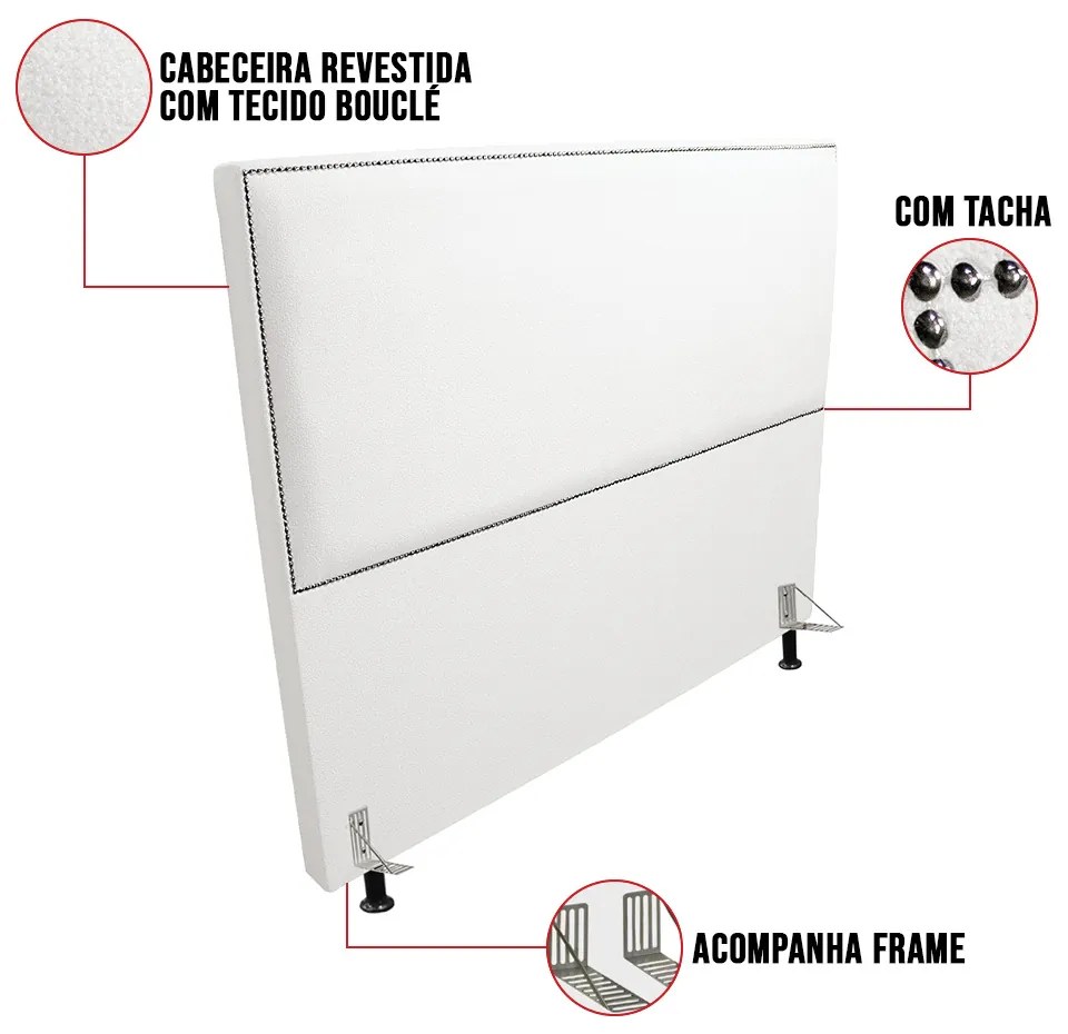 Cabeceira Denver para Cama Box Casal 140 cm Bouclé Off White Pés Tabaco - D'Rossi