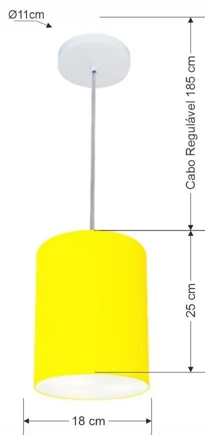 Kit/2 Lustre Pendente Cilíndrico Md-4012 Cúpula em Tecido 18x25cm Amarelo - Bivolt