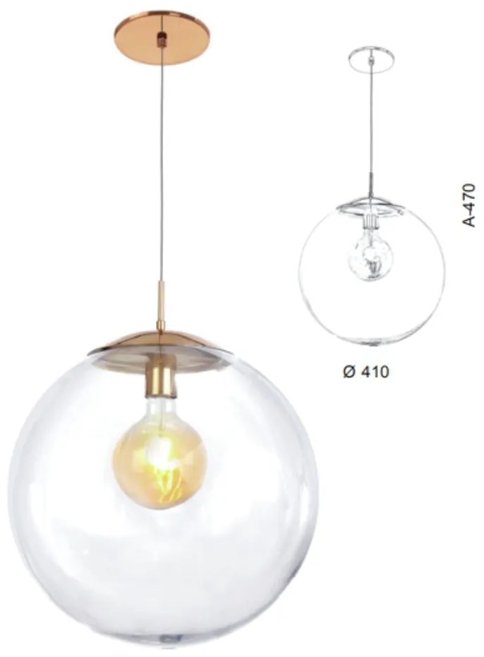 Pendente Globo Fechado Ø41X47Cm Metal E Globo Ø41Cm 01Xe27 |Old Artisa... (GRAFITE / COBRE BRILHO, CLEAR (TRANSPARENTE))