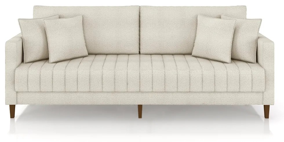 Sofá Living Decorativo Hamburgo 2 Lugares 156cm com Almofadas Pés em Madeira Bouclê Off White G33 - Gran Belo