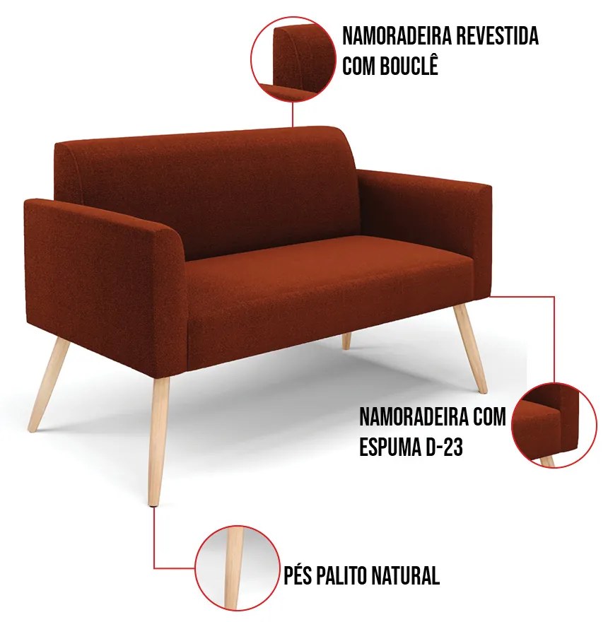 Namoradeira e 2 Poltronas Pé Palito Natural Marisa Bouclê Terra D03 - D'Rossi