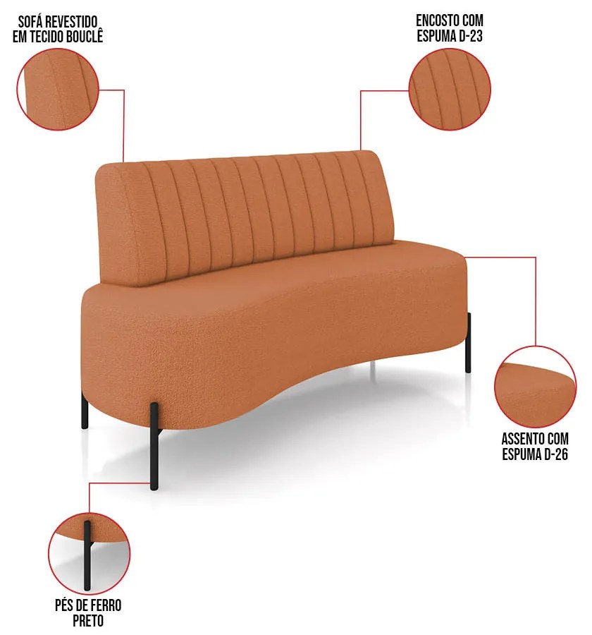 Sofá 2 Lugares Living 135cm Pé Ferro Pto Maraú Bouclê Mostarda K01 - D'Rossi