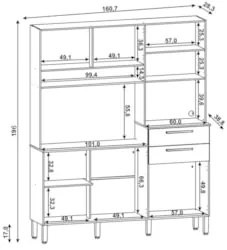 Armário de Cozinha Compacta 160cm Montreal Z06 Freijó/Gris/Ripado - Mp