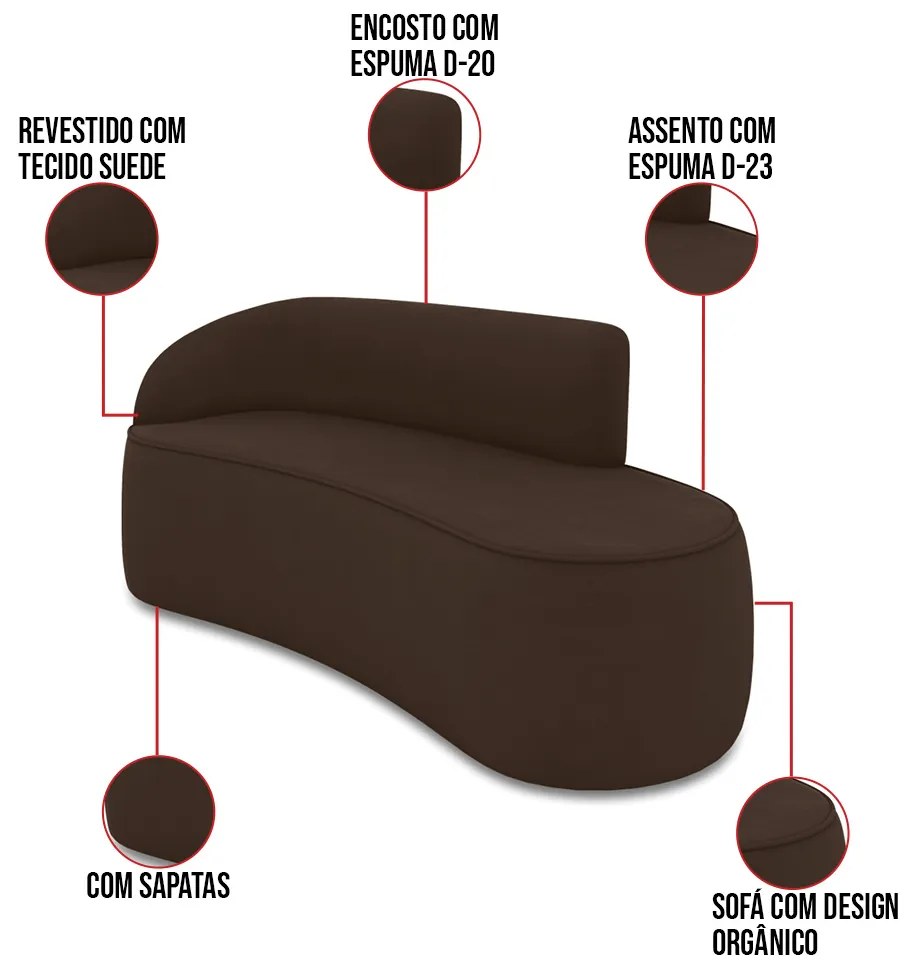 Sofá 2 Lugares Orgânico 140cm Morgan e 2 Poltronas Lua Suede D03 - D'Rossi - Marrom