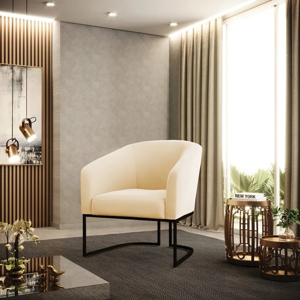 Poltrona Decorativa Industrial Preto Kit 2 Stella Suede D03 - D'Rossi - Bege