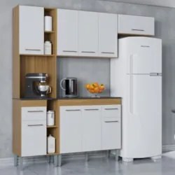 Cozinha Compacta Com Balcão Nicole 202cm P11 Damasco/Branco - Mpozenat