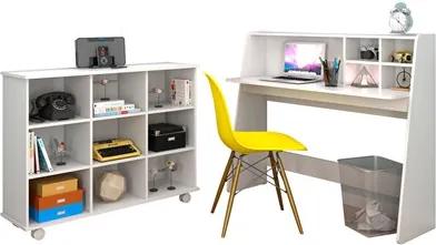 Mesa Escrivaninha Idealle Nicho Organizador Toys Branco e Cadeira Charles Amarela - Mpozenato