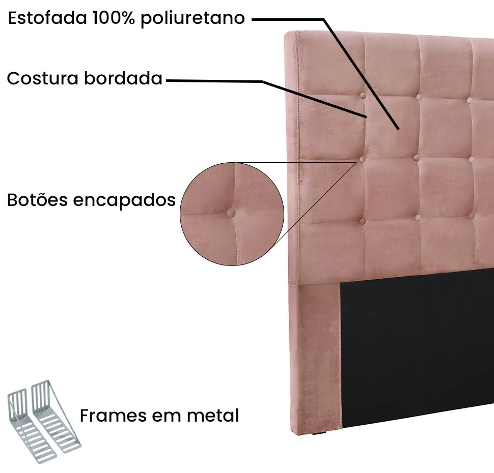 Cabeceira Cama Box King 195 cm Verona Veludo S04 - D'Rossi - Rosa