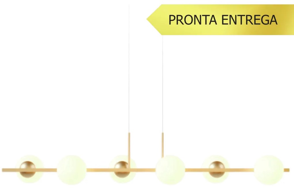 Pendente Botton Long Retângular 26X12X120Cm Alumínio E Globo Ø12Cm Fos... (DOURADO BRILHO, FOSCO)