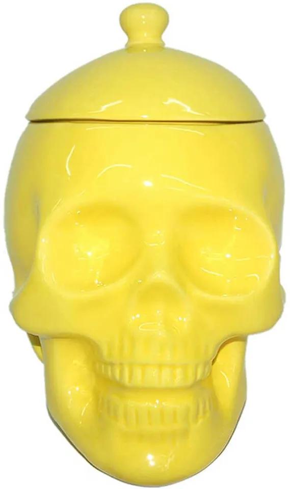Pote com Tampa Skull Amarelo Brilhante em Cerâmica - Urban - 22x20 cm