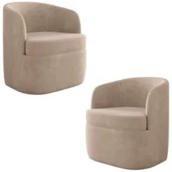 Kit 2 Poltronas Giratória Decorativa para Sala Dandara Z08 Veludo Bege