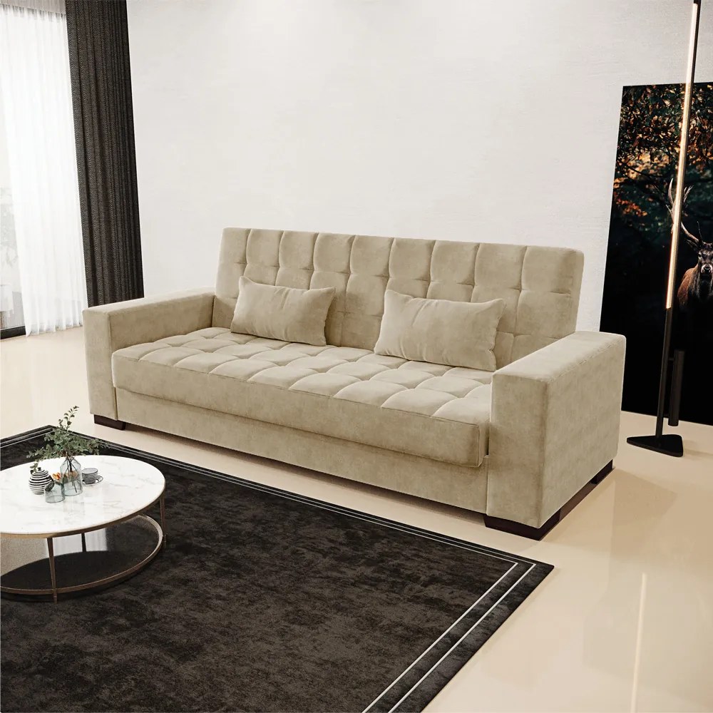 Sofá Cama Casal 3 Lugares 210cm Lisboa Suede  D03 - D'Rossi - Marrom Rato
