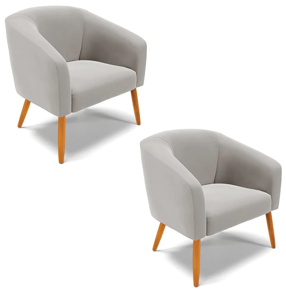 Poltrona Decorativa Pé Palito Castanho kit 2 Stella Veludo D03 - D'Rossi - Cinza