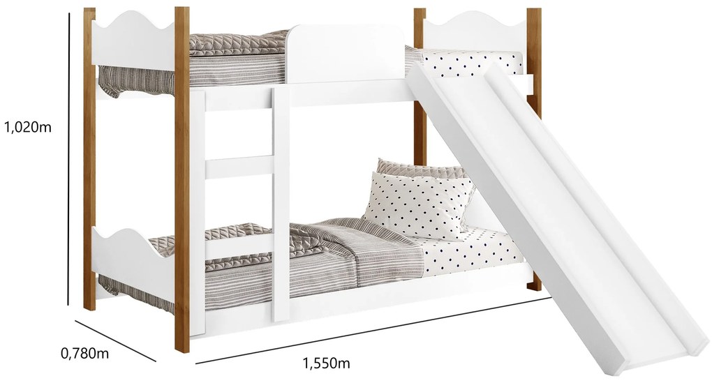 Beliche Infantil Encanto Com Escorregador Branco/Nature - Gabrielli Móveis