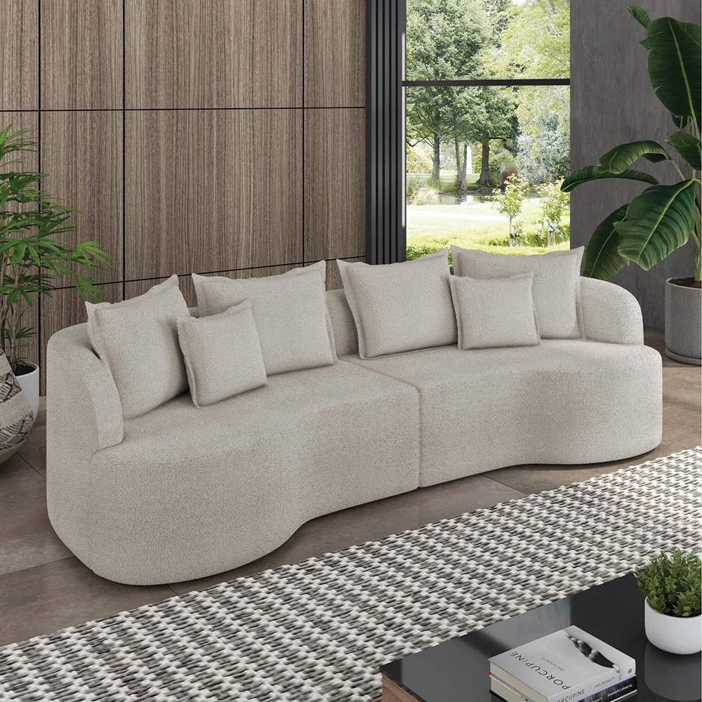 Sofá 4 Lugares Orgânico Living 250cm Mersa Bouclê Cinza Claro K01 - D'Rossi