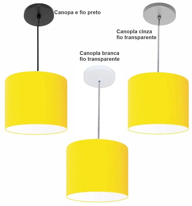 Luminária Pendente Vivare Free Lux Md-4107 Cúpula em Tecido - Amarelo - Canopla cinza e fio transparente