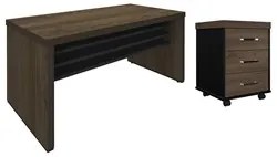 Mesa para Escritório 160cm e Gaveteiro com Rodízios Corp A06 Charuto/P