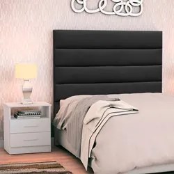 Cabeceira Cama Box Solteiro 90cm Greta Suede Preto e 1 Mesa de Cabecei