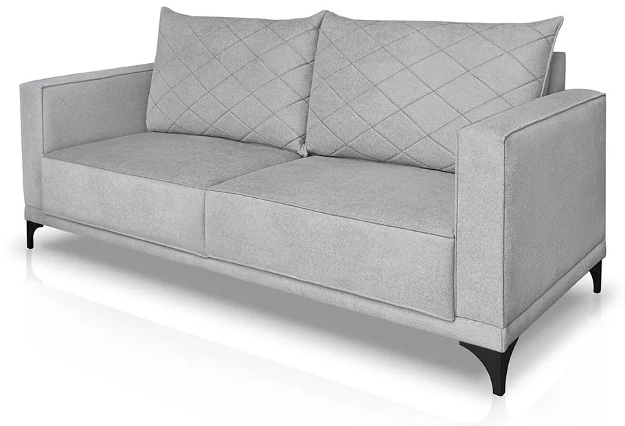 Sofá Living 3 Lugares com Pés de Ferro Almofadas Soltas 220cm Neso Bouclê Cinza G63 - Gran belo