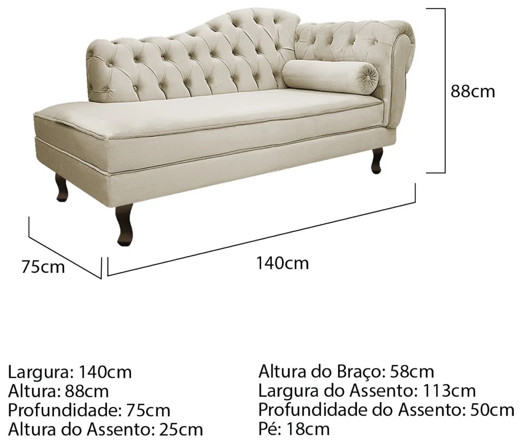 Kit Diva Recamier Diana 140cm Lado Esquerdo e 02 Poltronas Classic Linho - ADJ Decor