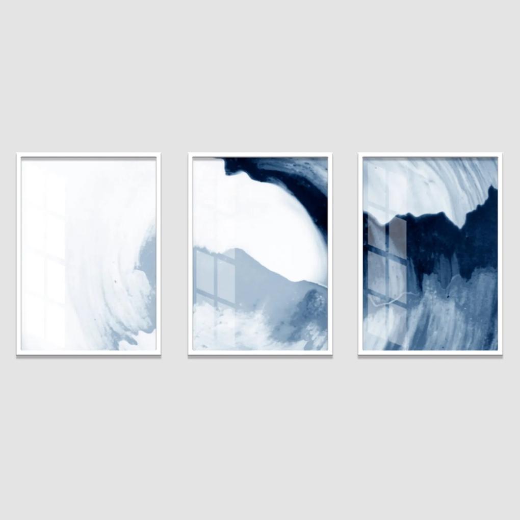 Quadro 60x120cm Abstrato Ágata Azul Moldura Branca sem vidro Decorativo Interiores
