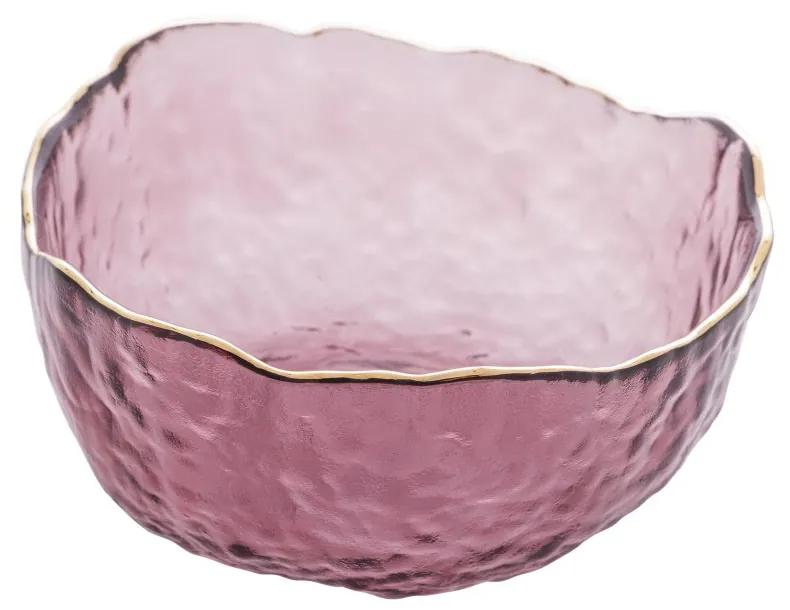 Bowl De Cristal Martelado Com Borda Dourada Taj Rosa 13x6,5cm 28959 Wolff