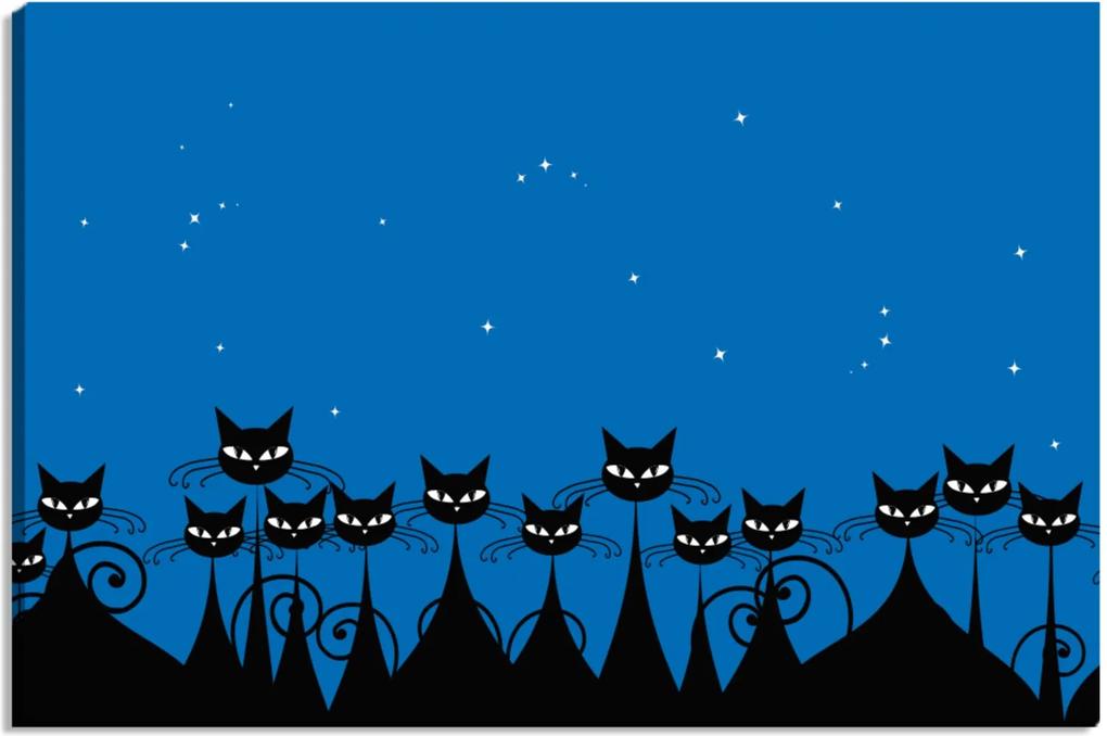 Tela Decorativa Multidão de Gatos Pretos na Noite - Tamanho: 60x90cm (A-L) Unico
