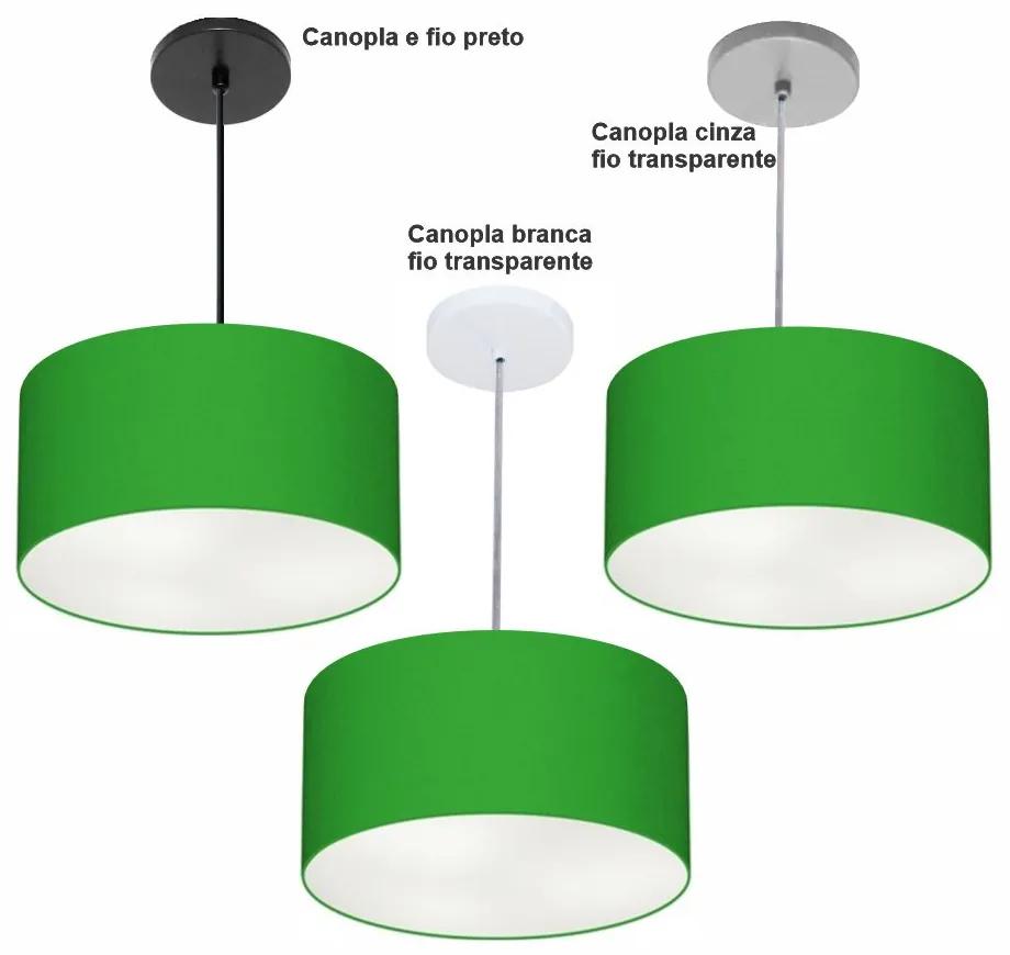 Pendente Cilíndrico Vivare Free Lux Md-4386 Cúpula em Tecido - Verde-Folha - Canopla cinza e fio transparente